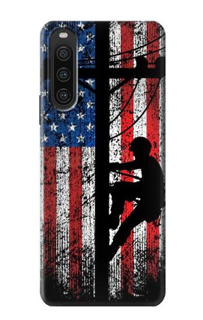 W3803 Electrician Lineman American Flag Funda Carcasa Case y Caso Del Tirón Funda para Sony Xperia 10 V