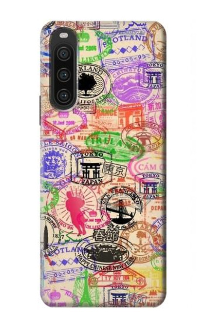 W3904 Travel Stamps Funda Carcasa Case y Caso Del Tirón Funda para Sony Xperia 10 V