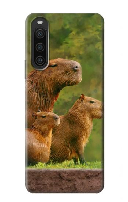 W3917 Capybara Family Giant Guinea Pig Funda Carcasa Case y Caso Del Tirón Funda para Sony Xperia 10 V