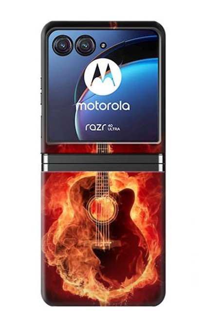 W0415 Fire Guitar Burn Funda Carcasa Case y Caso Del Tirón Funda para Motorola Razr 40 Ultra