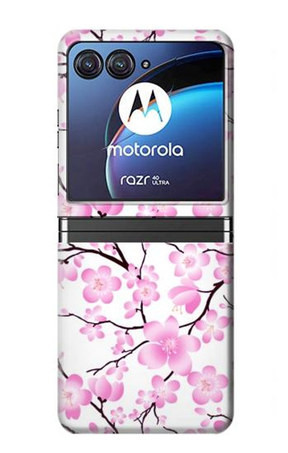 W1972 Sakura Cherry Blossoms Funda Carcasa Case y Caso Del Tirón Funda para Motorola Razr 40 Ultra