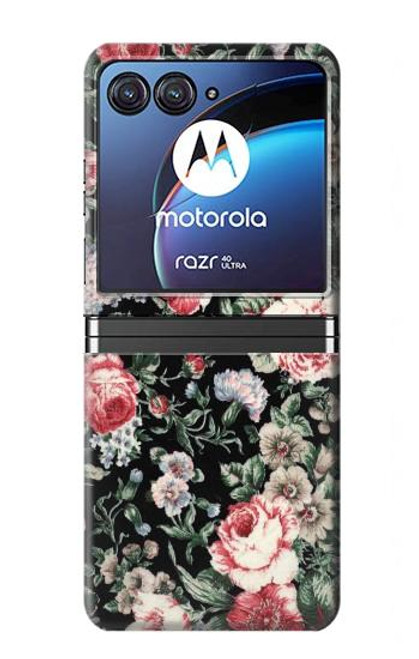 W2727 Vintage Rose Pattern Funda Carcasa Case y Caso Del Tirón Funda para Motorola Razr 40 Ultra