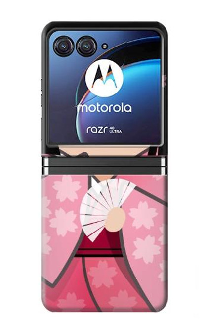 W3042 Japan Girl Hina Doll Kimono Sakura Funda Carcasa Case y Caso Del Tirón Funda para Motorola Razr 40 Ultra