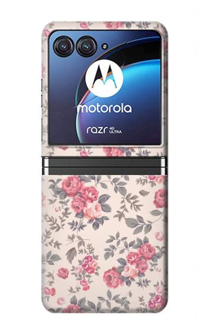 W3095 Vintage Rose Pattern Funda Carcasa Case y Caso Del Tirón Funda para Motorola Razr 40 Ultra