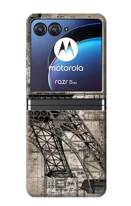 W3416 Eiffel Tower Blueprint Funda Carcasa Case y Caso Del Tirón Funda para Motorola Razr 40 Ultra