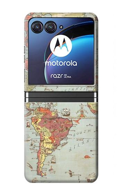W3418 Vintage World Map Funda Carcasa Case y Caso Del Tirón Funda para Motorola Razr 40 Ultra