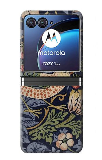 W3791 William Morris Strawberry Thief Fabric Funda Carcasa Case y Caso Del Tirón Funda para Motorola Razr 40 Ultra