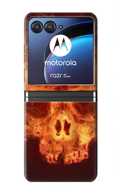 W3881 Fire Skull Funda Carcasa Case y Caso Del Tirón Funda para Motorola Razr 40 Ultra