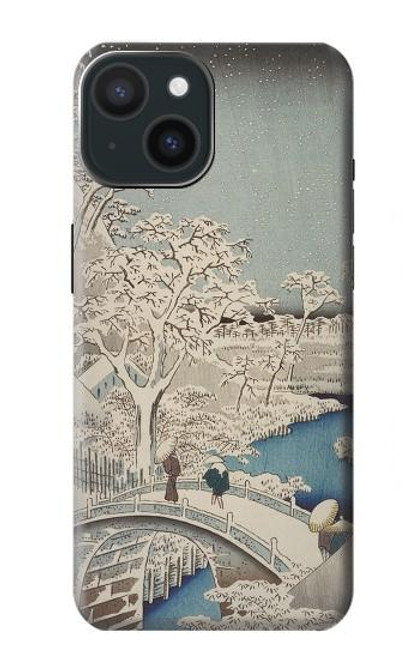 W3350 Utagawa Hiroshige Drum Bridge Yuhi Hill in Meguro Funda Carcasa Case y Caso Del Tirón Funda para iPhone 15