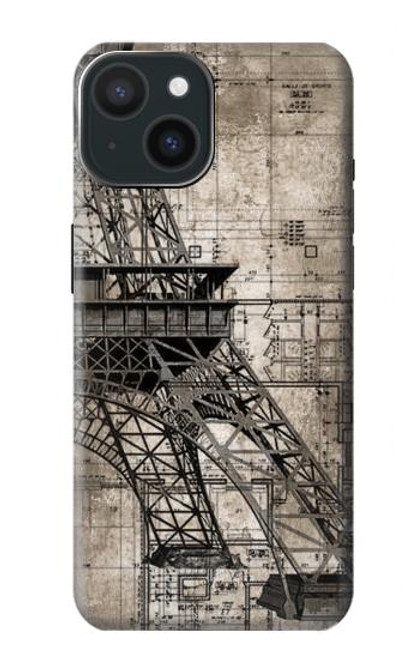 W3416 Eiffel Tower Blueprint Funda Carcasa Case y Caso Del Tirón Funda para iPhone 15