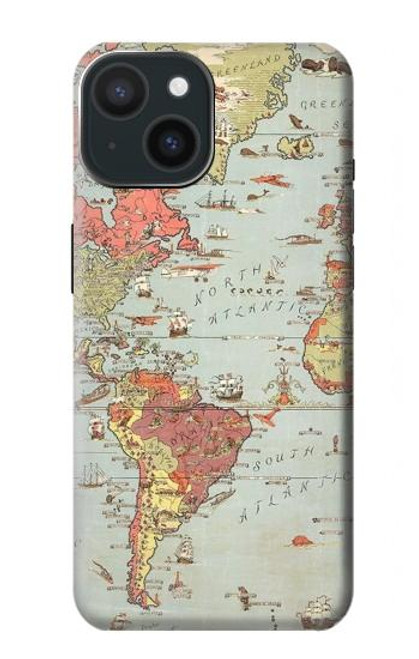 W3418 Vintage World Map Funda Carcasa Case y Caso Del Tirón Funda para iPhone 15