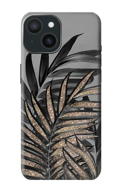 W3692 Gray Black Palm Leaves Funda Carcasa Case y Caso Del Tirón Funda para iPhone 15