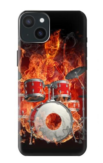 W1431 Skull Drum Fire Rock Funda Carcasa Case y Caso Del Tirón Funda para iPhone 15 Plus