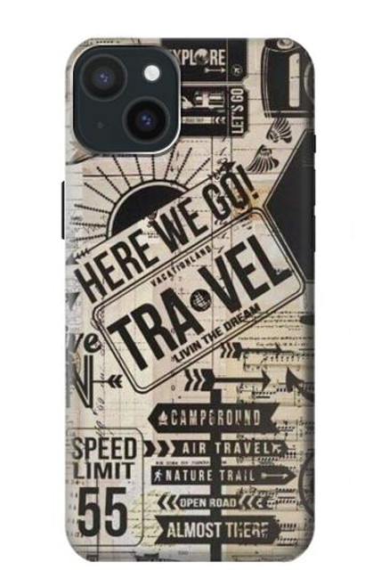 W3441 Vintage Travel Funda Carcasa Case y Caso Del Tirón Funda para iPhone 15 Plus