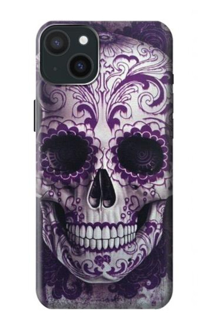 W3582 Purple Sugar Skull Funda Carcasa Case y Caso Del Tirón Funda para iPhone 15 Plus