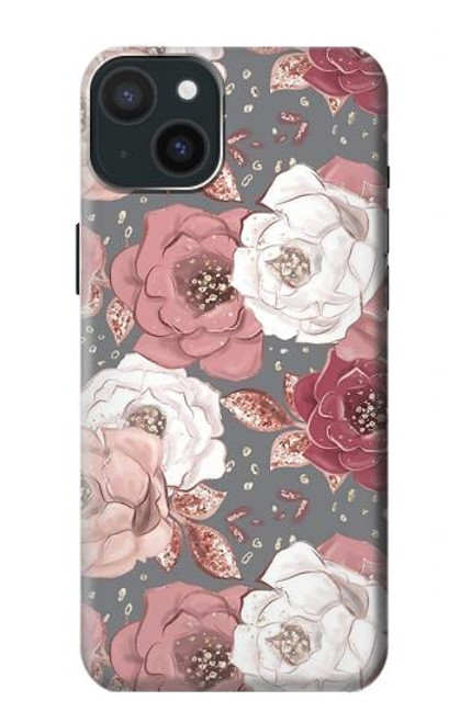 W3716 Rose Floral Pattern Funda Carcasa Case y Caso Del Tirón Funda para iPhone 15 Plus