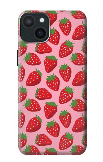 W3719 Strawberry Pattern Funda Carcasa Case y Caso Del Tirón Funda para iPhone 15 Plus