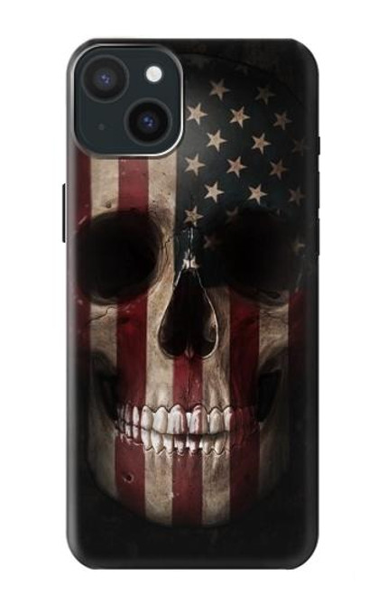 W3850 American Flag Skull Funda Carcasa Case y Caso Del Tirón Funda para iPhone 15 Plus