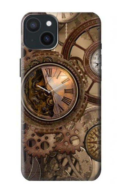 W3927 Compass Clock Gage Steampunk Funda Carcasa Case y Caso Del Tirón Funda para iPhone 15 Plus