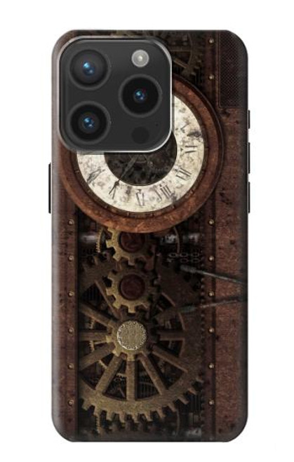 W3221 Steampunk Clock Gears Funda Carcasa Case y Caso Del Tirón Funda para iPhone 15 Pro