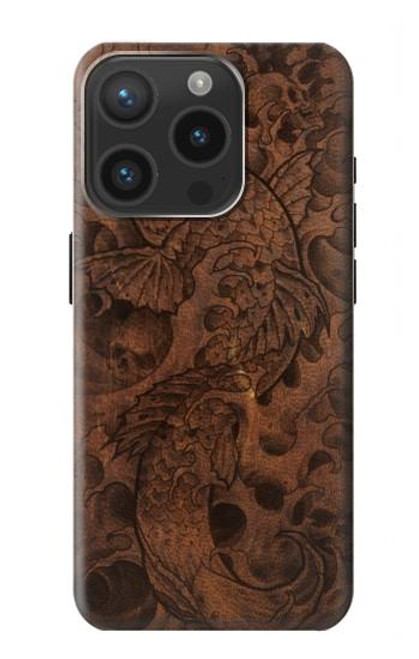 W3405 Fish Tattoo Leather Graphic Print Funda Carcasa Case y Caso Del Tirón Funda para iPhone 15 Pro