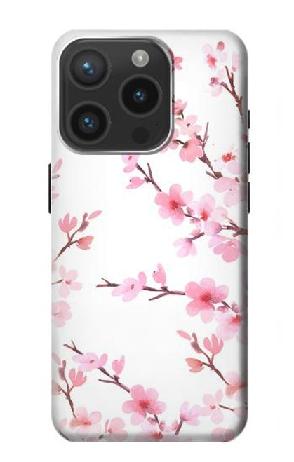 W3707 Pink Cherry Blossom Spring Flower Funda Carcasa Case y Caso Del Tirón Funda para iPhone 15 Pro