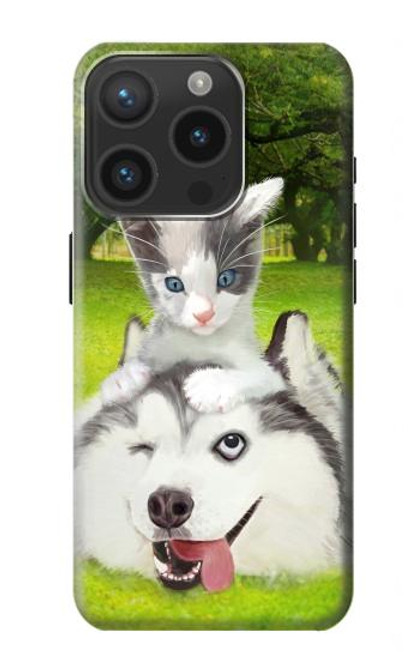 W3795 Kitten Cat Playful Siberian Husky Dog Paint Funda Carcasa Case y Caso Del Tirón Funda para iPhone 15 Pro