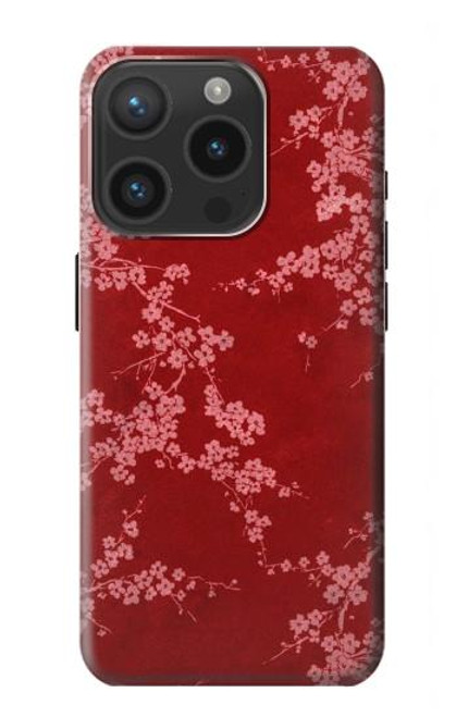 W3817 Red Floral Cherry blossom Pattern Funda Carcasa Case y Caso Del Tirón Funda para iPhone 15 Pro