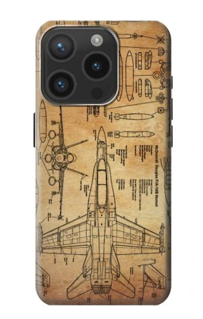 W3868 Aircraft Blueprint Old Paper Funda Carcasa Case y Caso Del Tirón Funda para iPhone 15 Pro