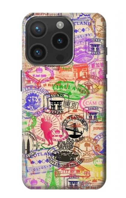 W3904 Travel Stamps Funda Carcasa Case y Caso Del Tirón Funda para iPhone 15 Pro