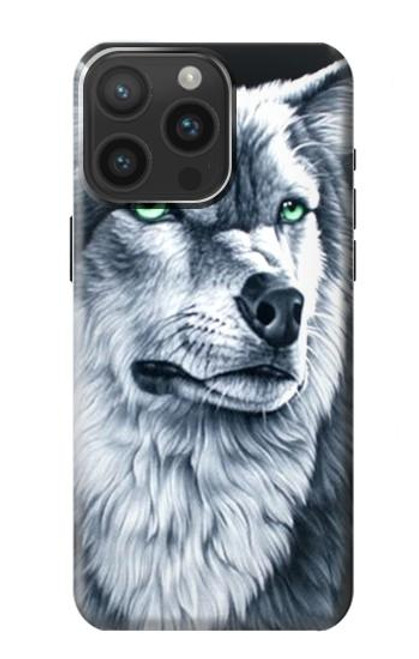 W0123 Grim White Wolf Funda Carcasa Case y Caso Del Tirón Funda para iPhone 15 Pro Max