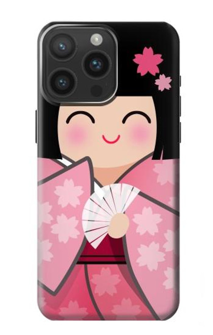 W3042 Japan Girl Hina Doll Kimono Sakura Funda Carcasa Case y Caso Del Tirón Funda para iPhone 15 Pro Max