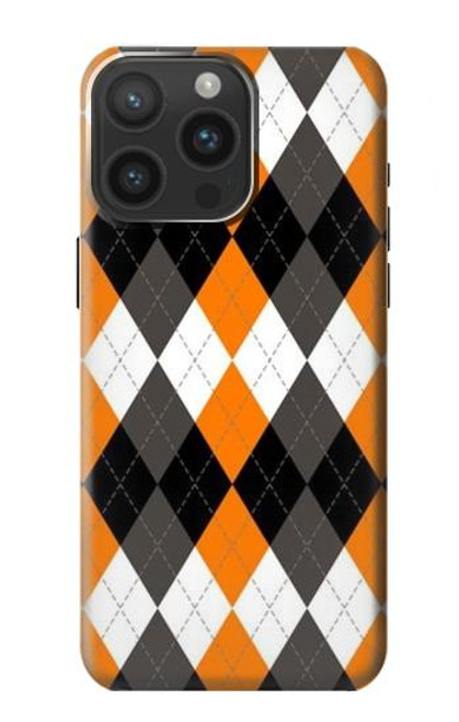 W3421 Black Orange White Argyle Plaid Funda Carcasa Case y Caso Del Tirón Funda para iPhone 15 Pro Max