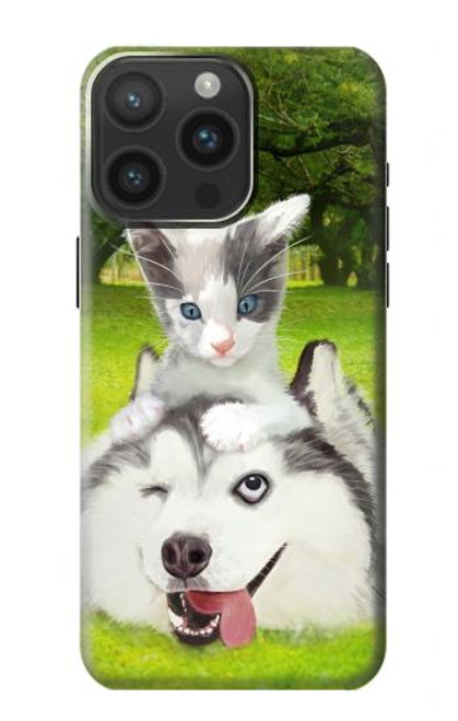 W3795 Kitten Cat Playful Siberian Husky Dog Paint Funda Carcasa Case y Caso Del Tirón Funda para iPhone 15 Pro Max