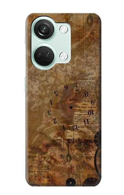 W3456 Vintage Paper Clock Steampunk Funda Carcasa Case y Caso Del Tirón Funda para OnePlus Nord 3