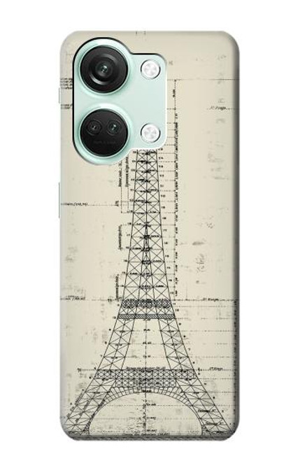 W3474 Eiffel Architectural Drawing Funda Carcasa Case y Caso Del Tirón Funda para OnePlus Nord 3