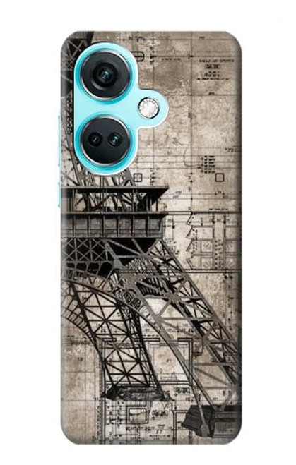 W3416 Eiffel Tower Blueprint Funda Carcasa Case y Caso Del Tirón Funda para OnePlus Nord CE3