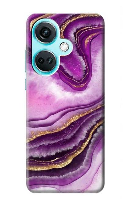 W3896 Purple Marble Gold Streaks Funda Carcasa Case y Caso Del Tirón Funda para OnePlus Nord CE3