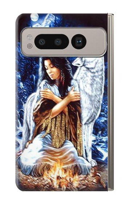 W0147 Grim Wolf Indian Girl Funda Carcasa Case y Caso Del Tirón Funda para Google Pixel Fold