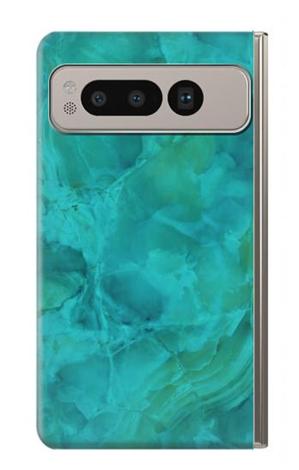 W3147 Aqua Marble Stone Funda Carcasa Case y Caso Del Tirón Funda para Google Pixel Fold