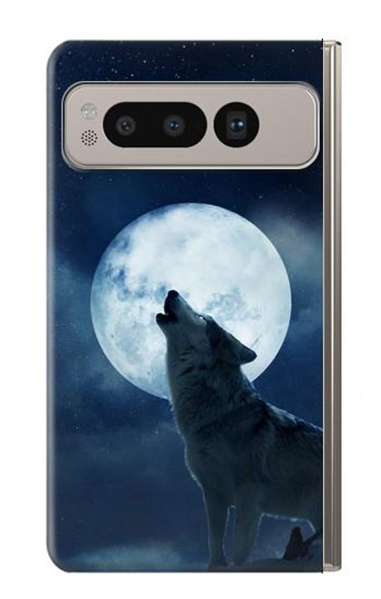 W3693 Grim White Wolf Full Moon Funda Carcasa Case y Caso Del Tirón Funda para Google Pixel Fold