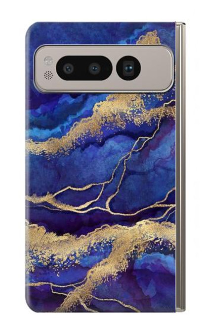 W3906 Navy Blue Purple Marble Funda Carcasa Case y Caso Del Tirón Funda para Google Pixel Fold