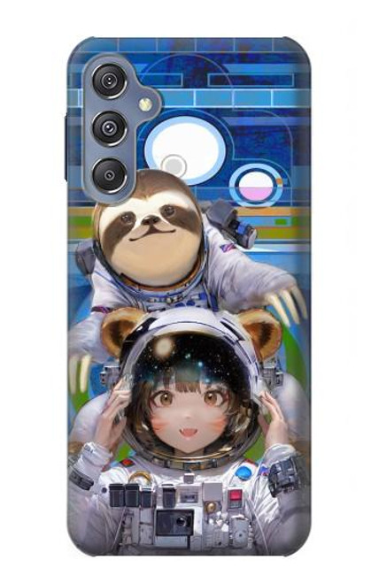 W3915 Raccoon Girl Baby Sloth Astronaut Suit Funda Carcasa Case y Caso Del Tirón Funda para Samsung Galaxy M34 5G