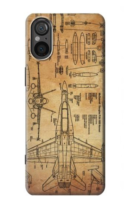 W3868 Aircraft Blueprint Old Paper Funda Carcasa Case y Caso Del Tirón Funda para Sony Xperia 5 V