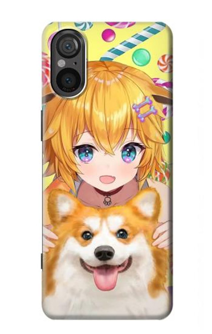 W3918 Baby Corgi Dog Corgi Girl Candy Funda Carcasa Case y Caso Del Tirón Funda para Sony Xperia 5 V