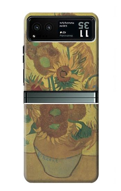W0214 Van Gogh Vase Fifteen Sunflowers Funda Carcasa Case y Caso Del Tirón Funda para Motorola Razr 40