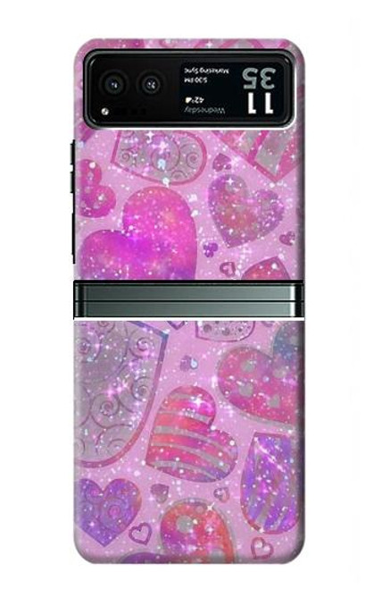 W3710 Pink Love Heart Funda Carcasa Case y Caso Del Tirón Funda para Motorola Razr 40