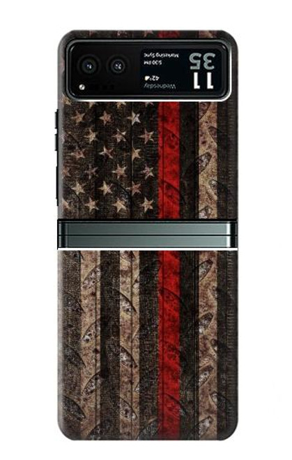 W3804 Fire Fighter Metal Red Line Flag Graphic Funda Carcasa Case y Caso Del Tirón Funda para Motorola Razr 40