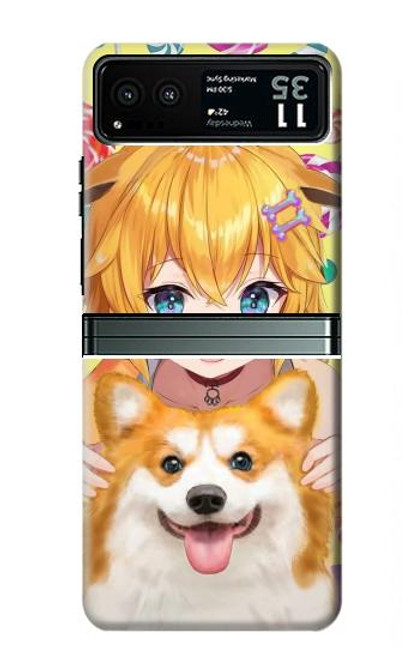 W3918 Baby Corgi Dog Corgi Girl Candy Funda Carcasa Case y Caso Del Tirón Funda para Motorola Razr 40