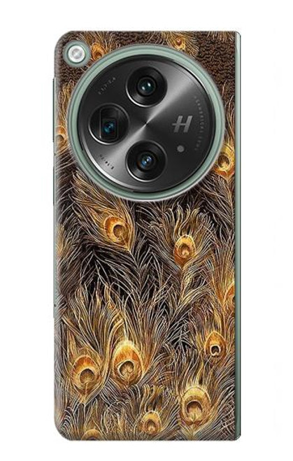 W3691 Gold Peacock Feather Funda Carcasa Case y Caso Del Tirón Funda para OnePlus OPEN